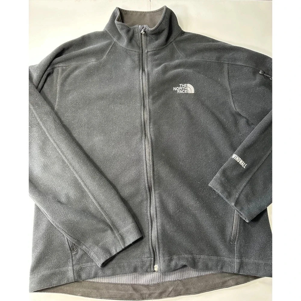 The North Face Mens Windwall Fleece Jacket Black Full Zip Mock Neck Medium